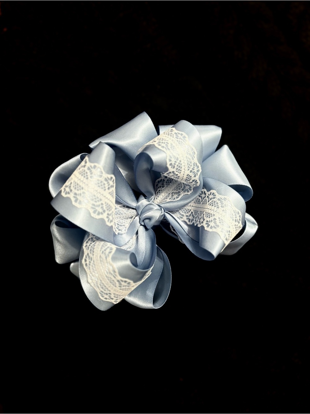 Dusty Blue Lace Satin Hair Bow on a clip
